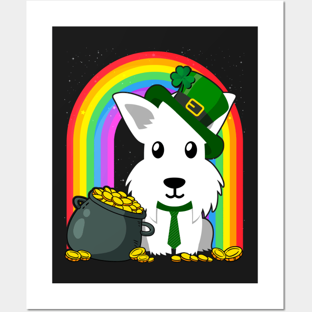 White Terrier Rainbow Irish Clover St Patrick Day Dog Gift product Wall Art by theodoros20